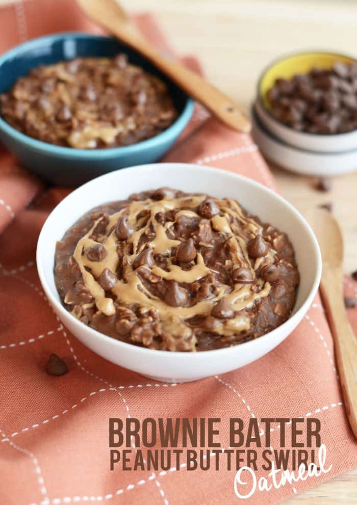 Brownie Batter Oatmeal with Peanut Butter Swirl