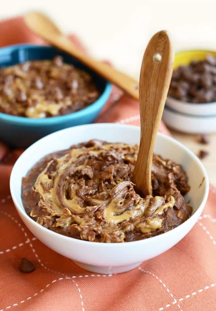 Brownie Batter Oatmeal with Peanut Butter Swirl