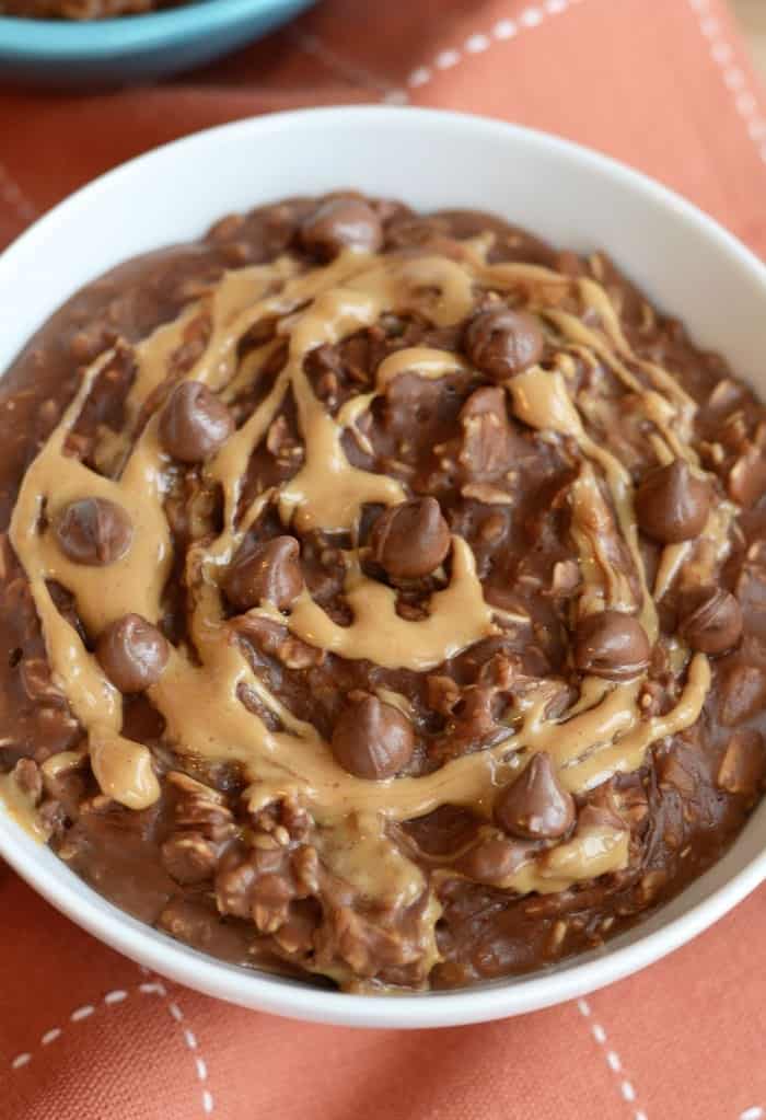 Brownie Batter Oatmeal with Peanut Butter Swirl