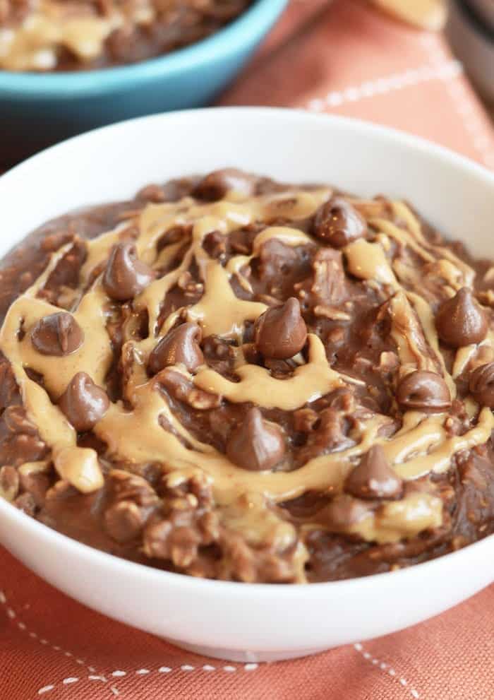 Brownie Batter Oatmeal with Peanut Butter Swirl