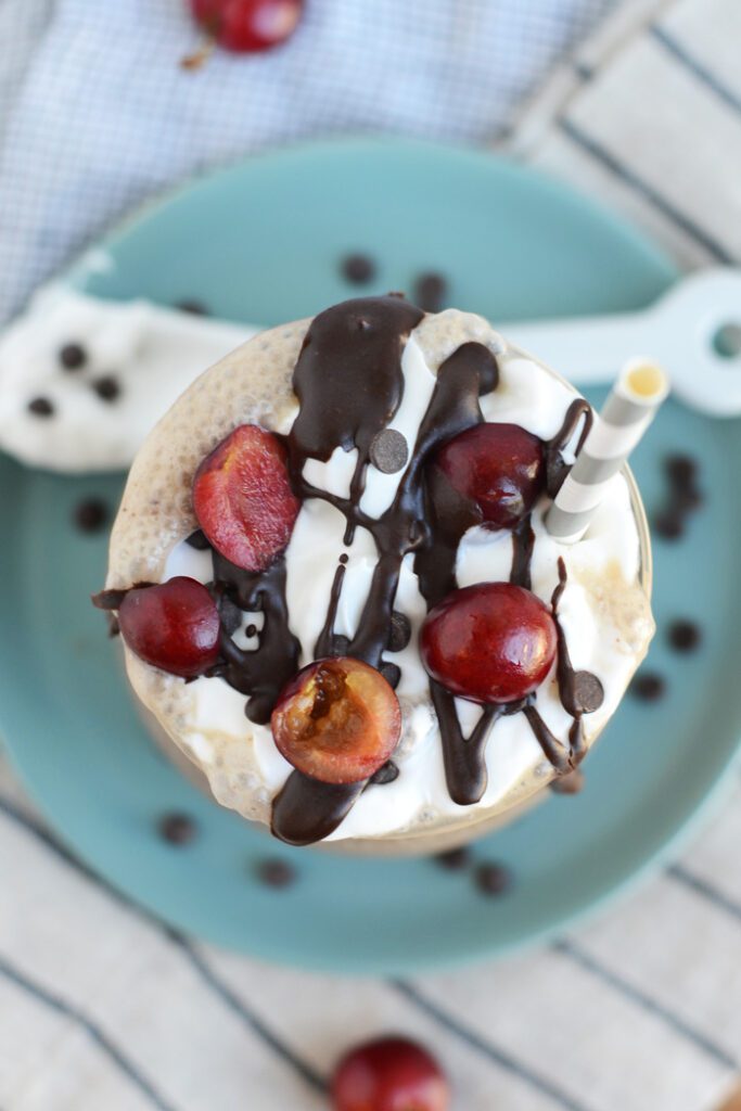 Cherry Garcia #Paleo Milkshake with Coconut Whipped Cream and DIY Paleo Magic Hardshell