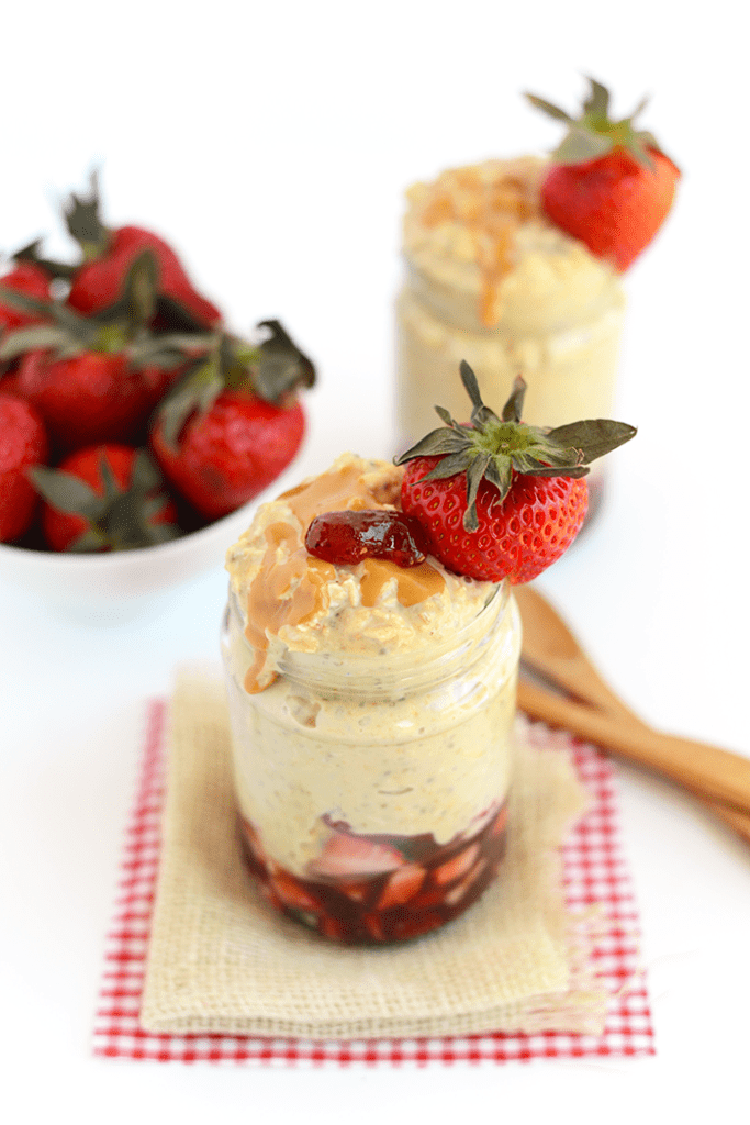 These peanut butter and jelly overnight oats are the perfect way to start off your morning! They're packed with fiber, protein, and a whole lotta lovin'.