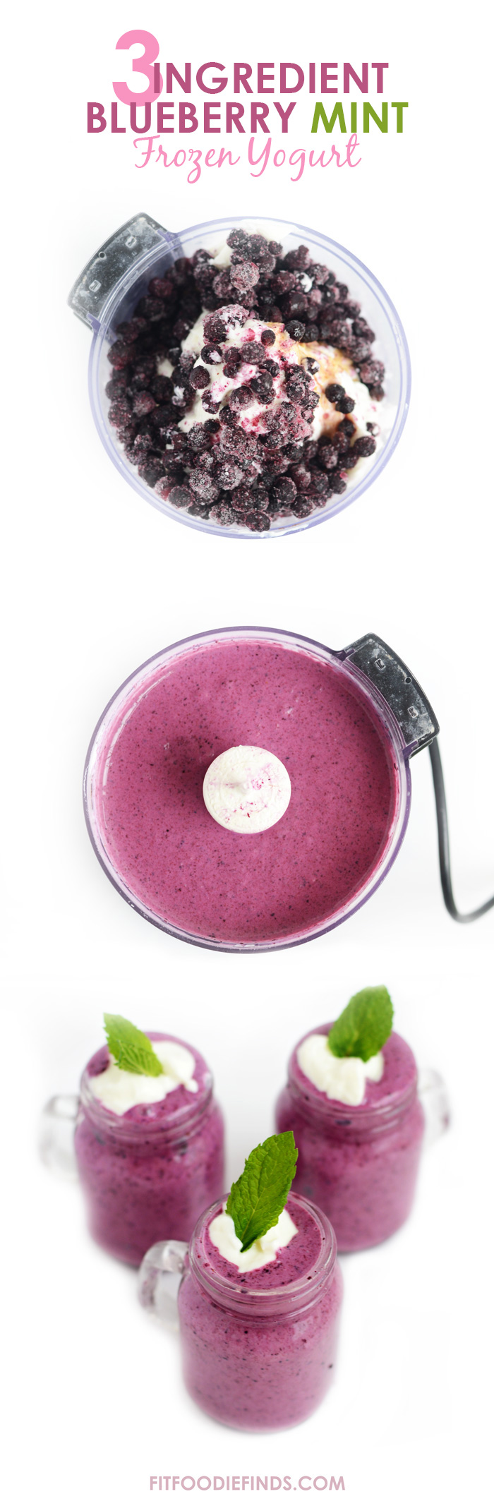 Three-Ingredient Blueberry Mint Frozen Yogurt | FitFoodieFinds.com