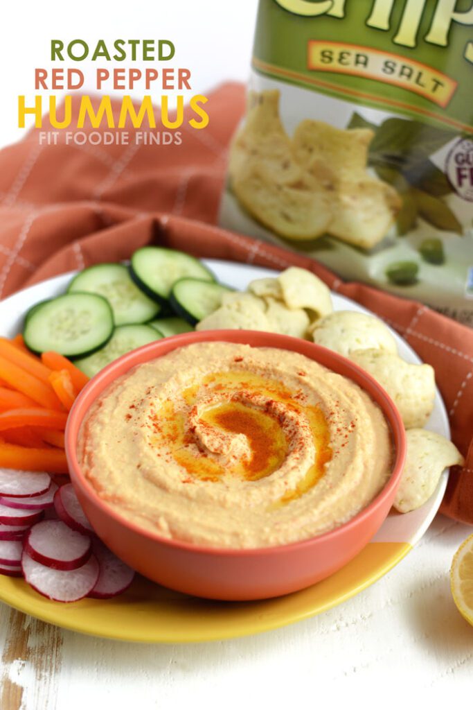 Homemade Roasted Red Pepper Hummus - an easy snack or appetizer to make at home!