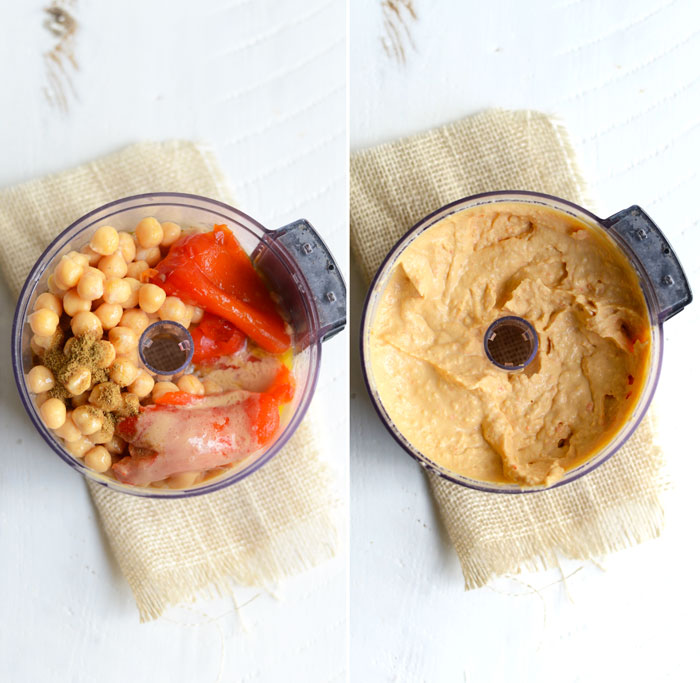 Homemade Roasted Red Pepper Hummus - an easy snack or appetizer to make at home!