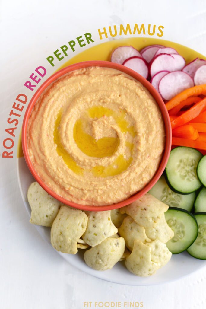 Homemade Roasted Red Pepper Hummus - an easy snack or appetizer to make at home!