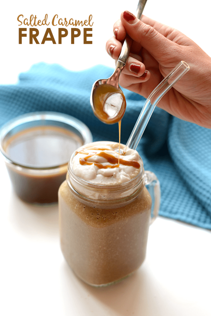 Have your coffee and breakfast too! Make this salted caramel frappe for a delicious, paleo-friendly breakfast made with frozen banana, coffee, and homemade caramel!