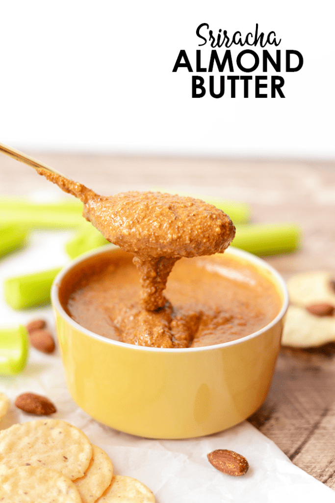 Get spicy with your nut butters and whirl up this sriracha almond butter for the most amazing veggie and cracker dip EVER. All you need is a single ingredient!