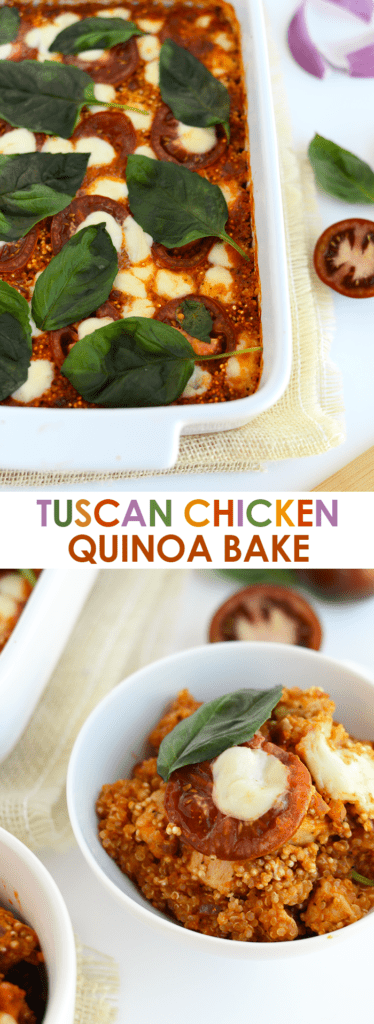 This Tuscan Chicken Quinoa Bake is packed with Italian flavors, kid-friendly, and has a whopping 40g protein per serving!