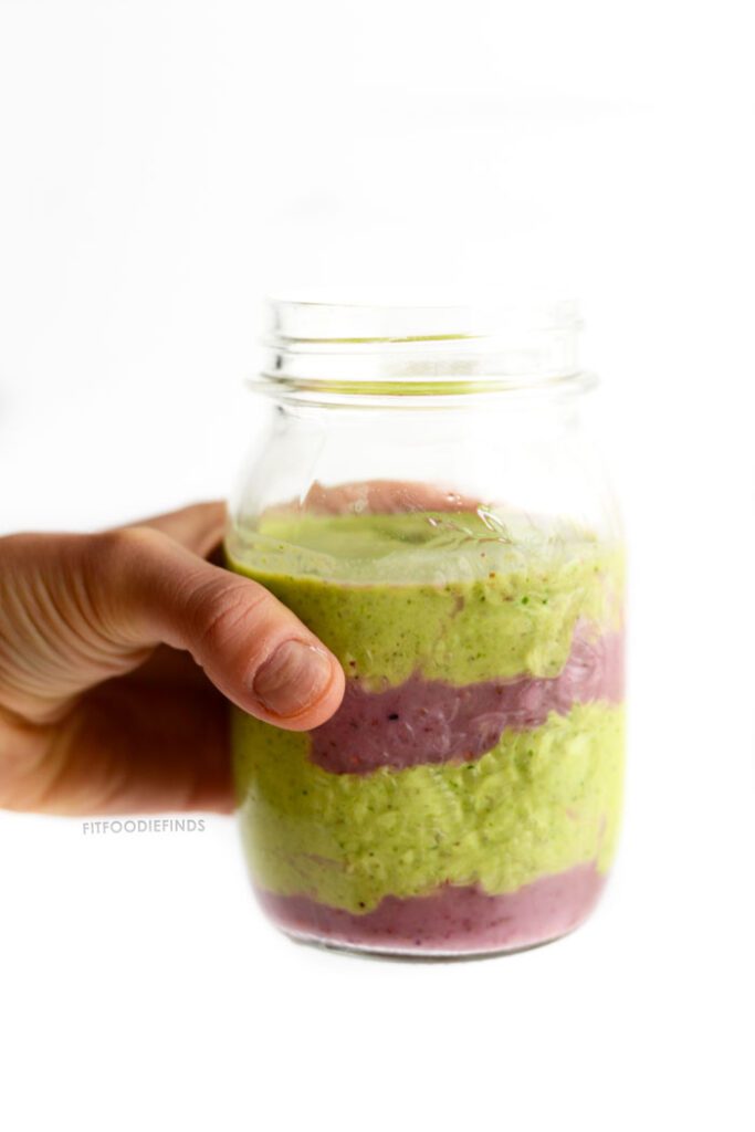 Make this berry green layered smoothie for breakfast or a snack! It’s jam packed with fruit and antioxidants and the best part is, you get 2 flavors in one! 