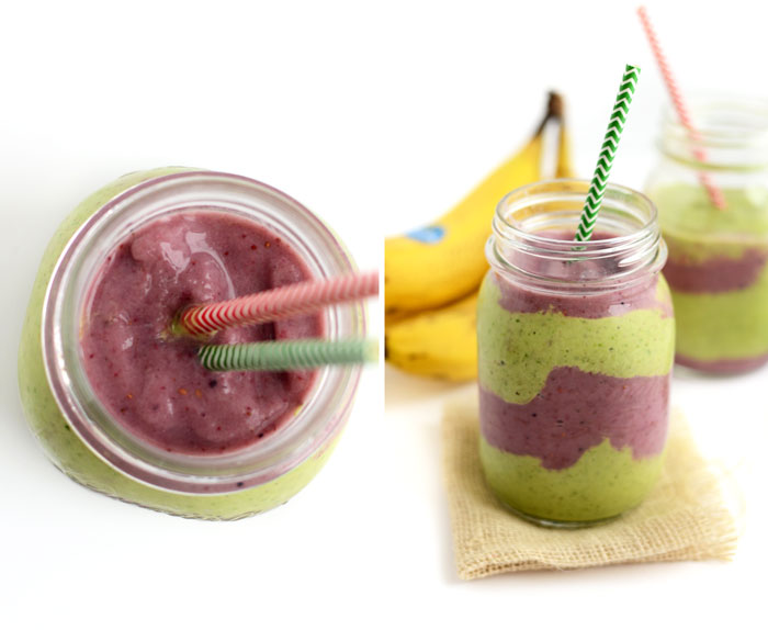 Make this berry green layered smoothie for breakfast or a snack! It’s jam packed with fruit and antioxidants and the best part is, you get 2 flavors in one! 