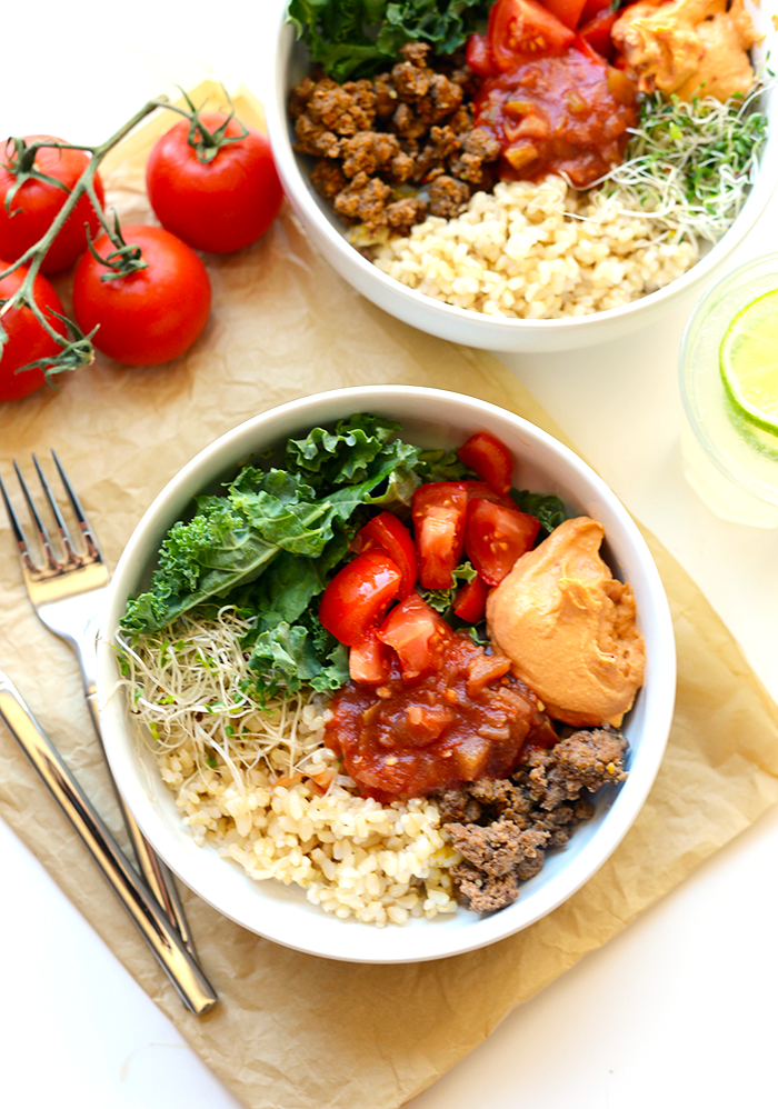 This is meal prep at its finest! Prep everything for these delicious superfood taco bowls at the beginning of the week to have a healthy fulfilling meal all week long!