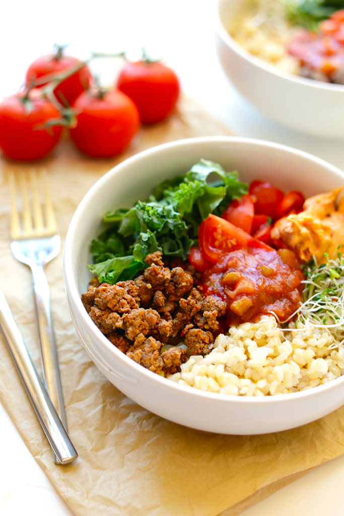 This is meal prep at its finest! Prep everything for these delicious superfood taco bowls at the beginning of the week to have a healthy fulfilling meal all week long!