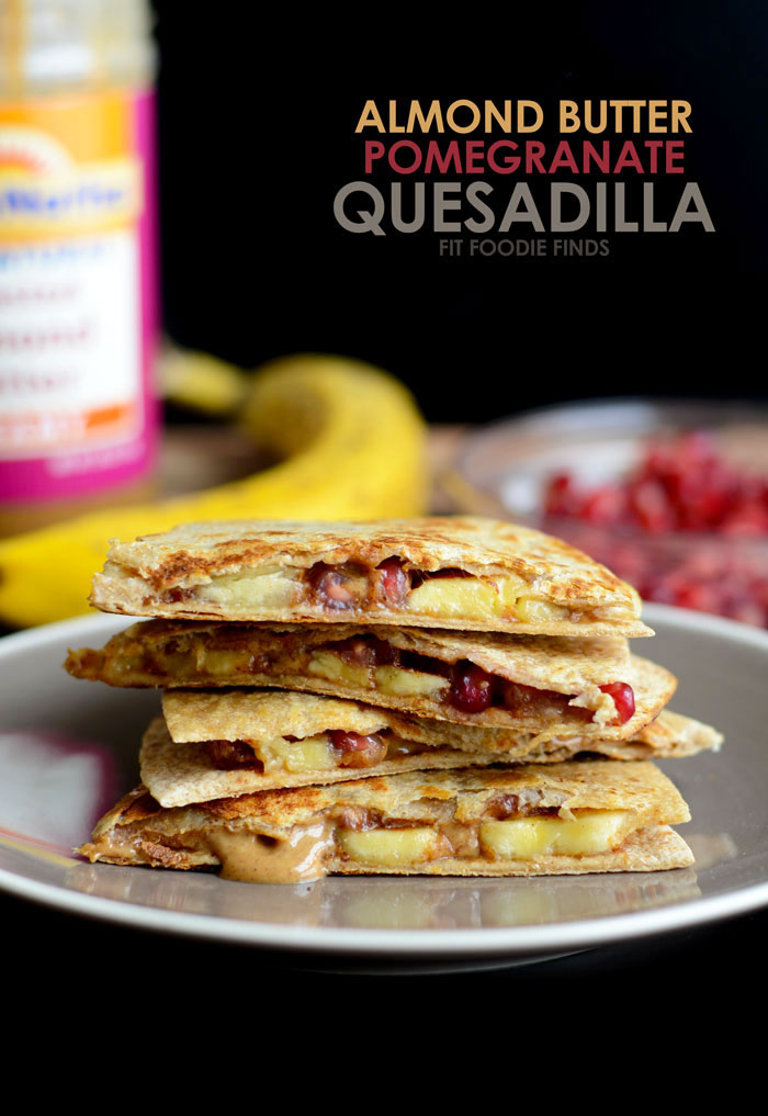 Make these Almond Butter Pomegranate Quesadilla for a fun, afternoon snack that's healthy, fiber packed, and naturally sweetened!