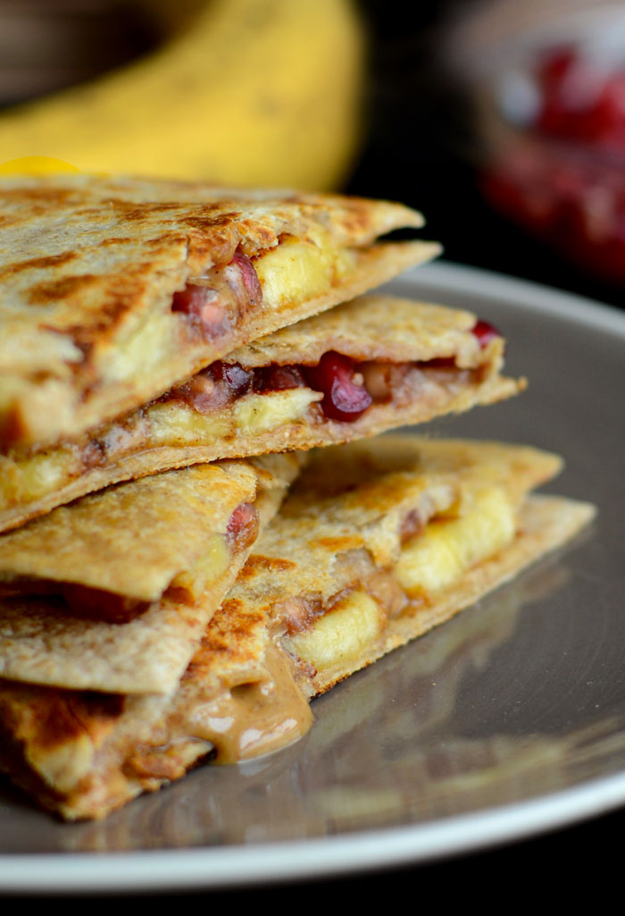 Make these Almond Butter Pomegranate Quesadilla for a fun, afternoon snack that's healthy, fiber packed, and naturally sweetened!