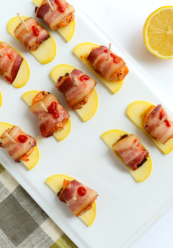 Bacon-Wrapped Honey Sriracha Chicken Bites"