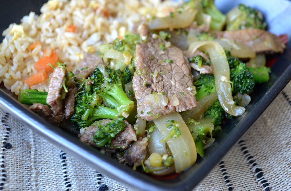 homemade beef w/ broccoli & [brown] fried rice