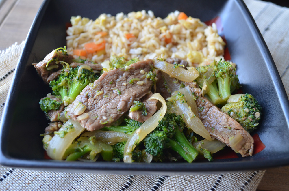homemade beef w/ broccoli & [brown] fried rice