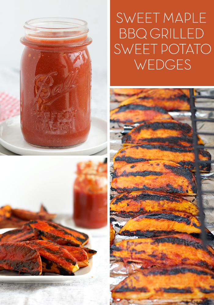 Sweet Maple BBQ Grilled Sweet Potato Wedges made with homemade BBQ sauce!