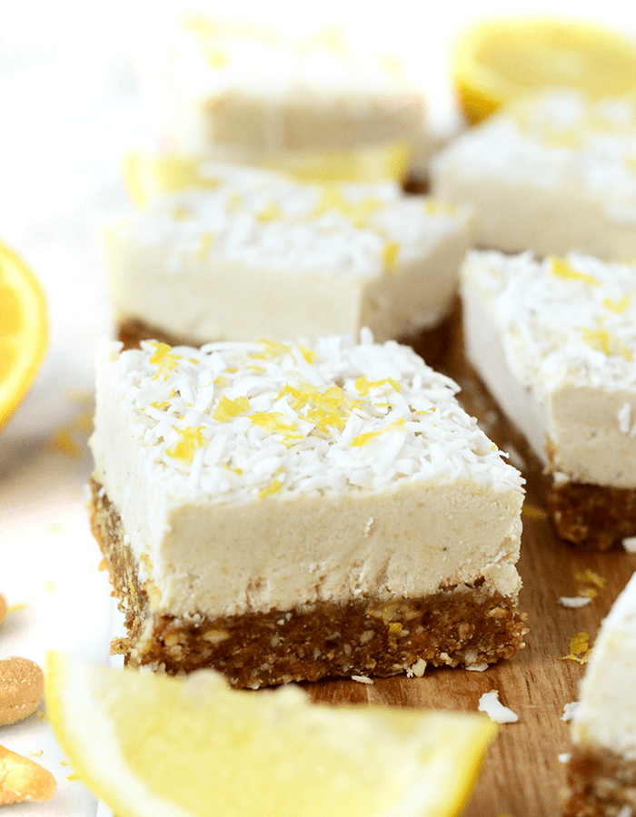 These raw Lemon Coconut Cheesecake Bars are naturally sweetened, gluten-free, vegan, paleo, and a perfectly refreshing dessert!