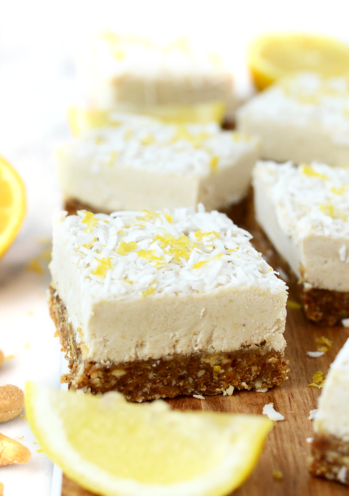 These raw Lemon Coconut Cheesecake Bars are naturally sweetened, gluten-free, vegan, paleo, and a perfectly refreshing dessert!