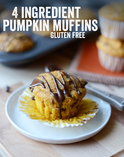 To your favorite gluten-free muffin mix to make these delicious 4 INGREDIENT GLUTEN FREE PUMPKIN MUFFINS that the whole family will love! 