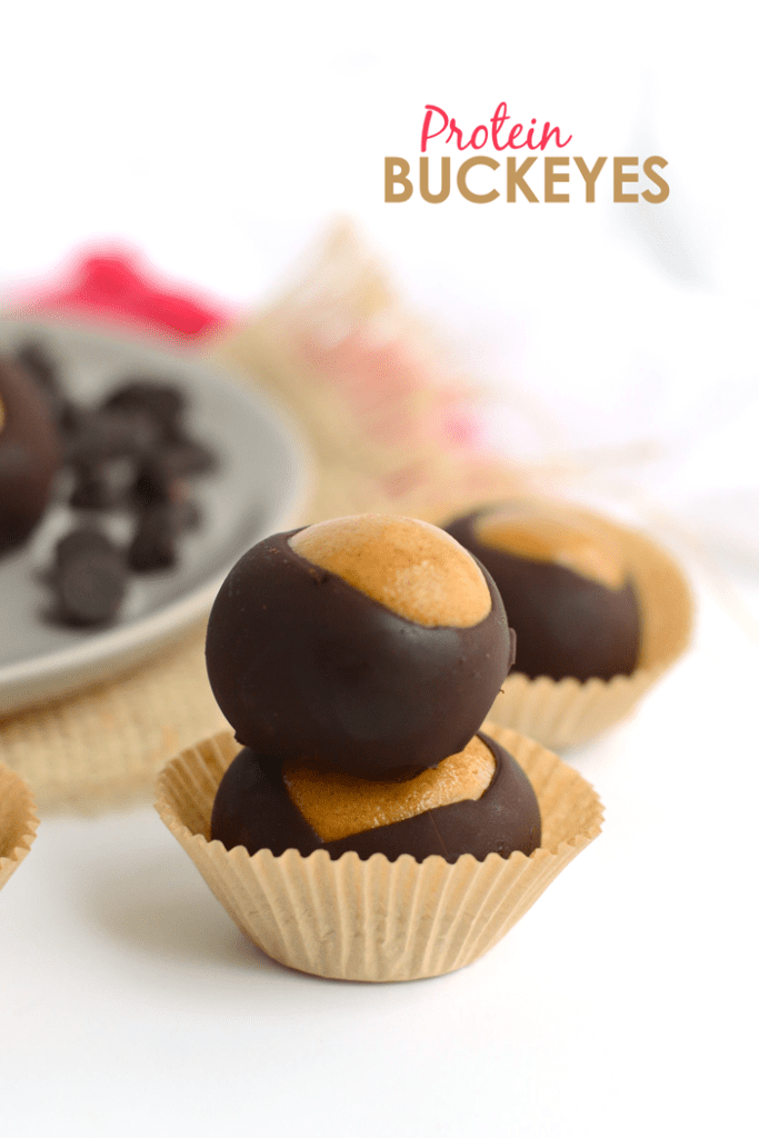 Healthy Protein Buckeyes. Is it real? Sure! Make the traditional buckeye recipe an update with protein powder as well as sugaring it with honey for a delicious dessert!