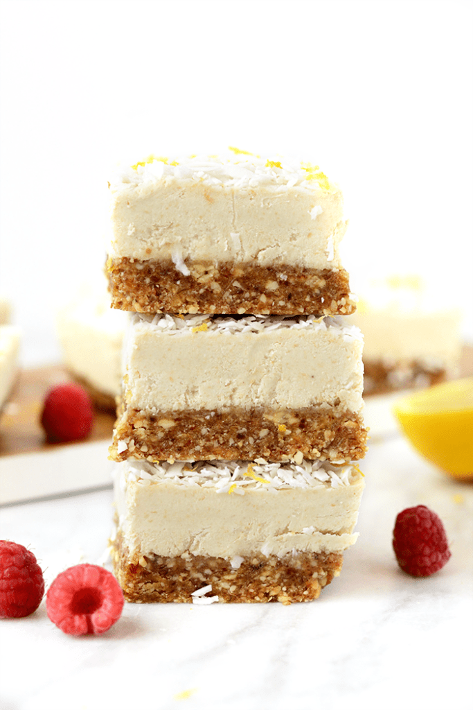 These raw Lemon Coconut Cheesecake Bars are naturally sweetened, gluten-free, vegan, paleo, and a perfectly refreshing dessert!