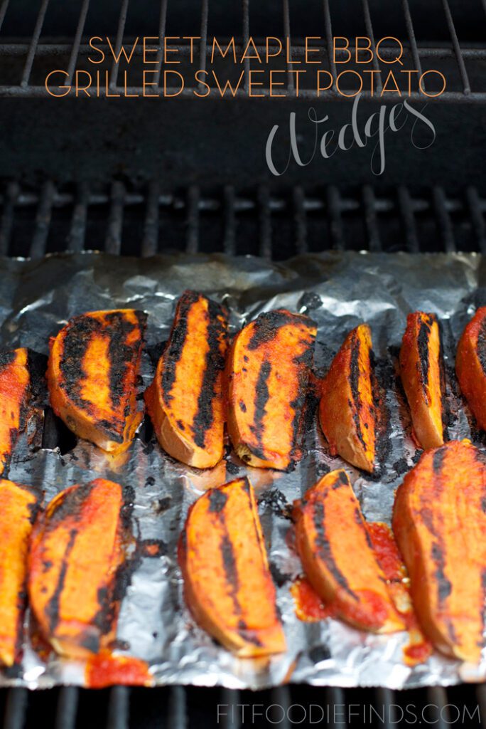 Sweet Maple BBQ Grilled Sweet Potato Wedges made with homemade BBQ sauce!