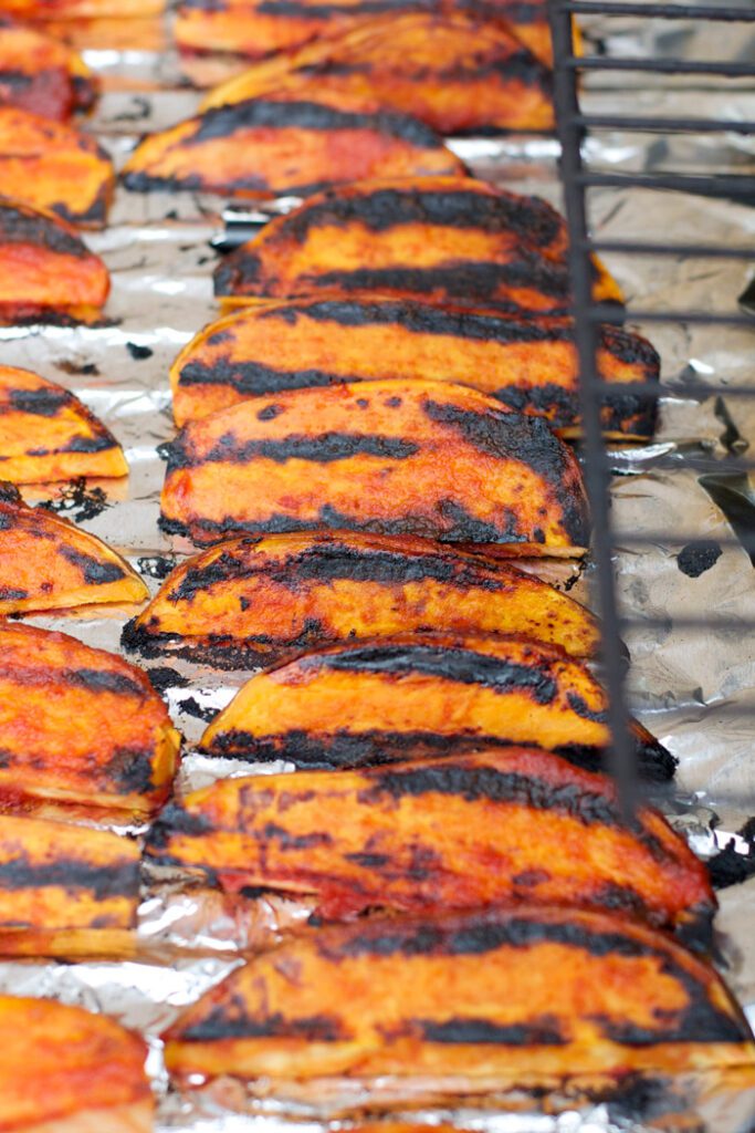 Sweet Maple BBQ Grilled Sweet Potato Wedges made with homemade BBQ sauce!